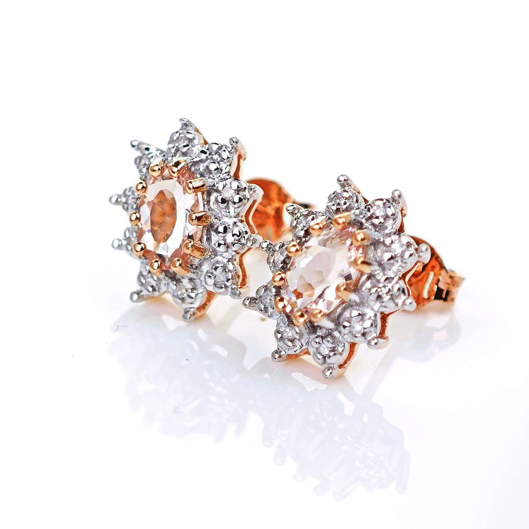9ct Morganite Diamond Earrings Studs Rose Gold Pink 0.71 ct Natural Gemstone