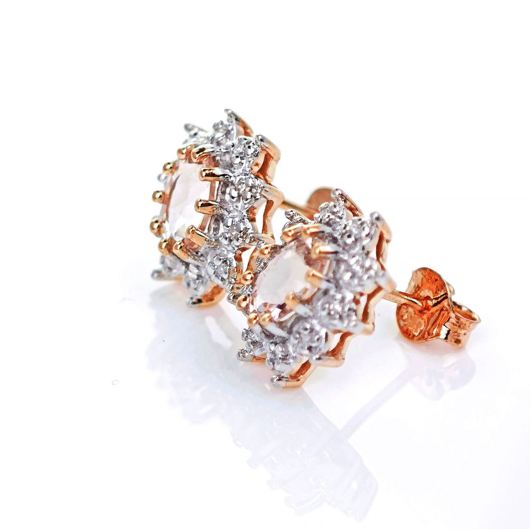 9ct Morganite Diamond Earrings Studs Rose Gold Pink 0.71 ct Natural Gemstone