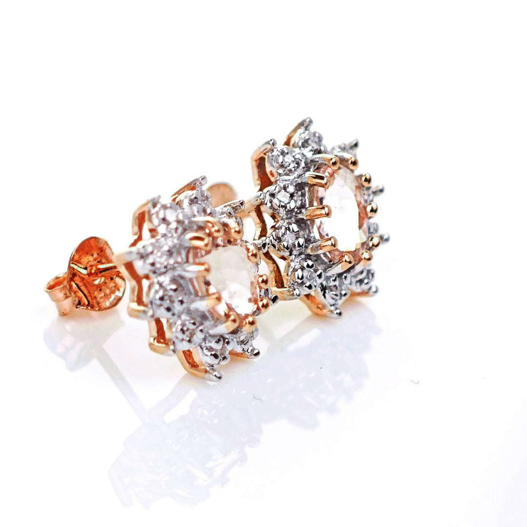 9ct Morganite Diamond Earrings Studs Rose Gold Pink 0.45 ct Natural Gemstone