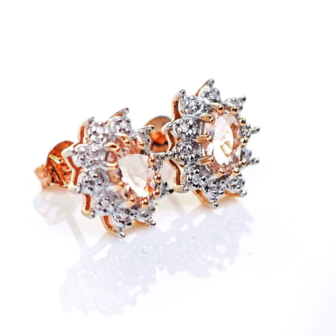 9ct Morganite Diamond Earrings Studs Rose Gold Pink 0.45 ct Natural Gemstone