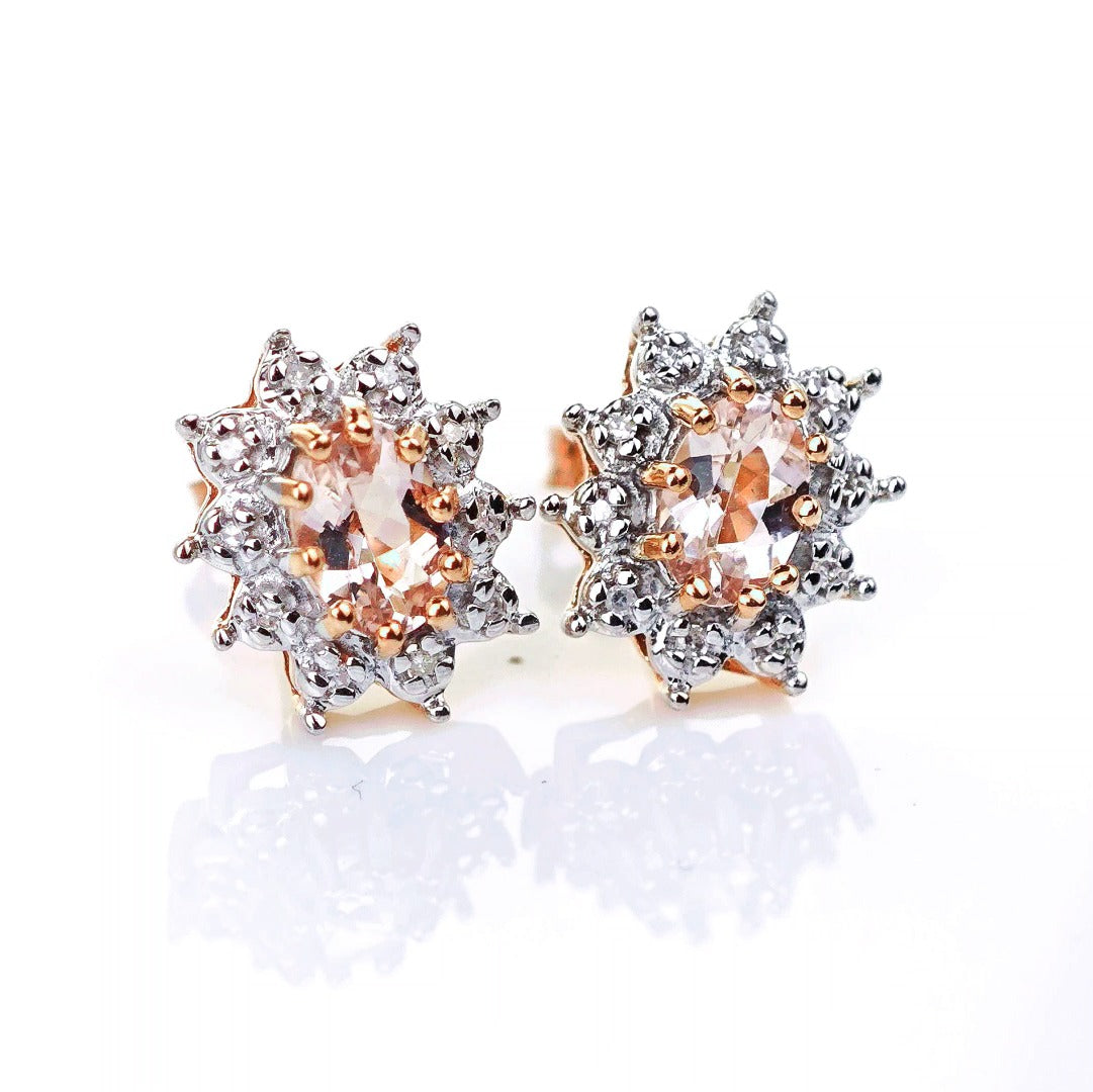 9ct Morganite Diamond Earrings Studs Rose Gold Pink 0.45 ct Natural Gemstone