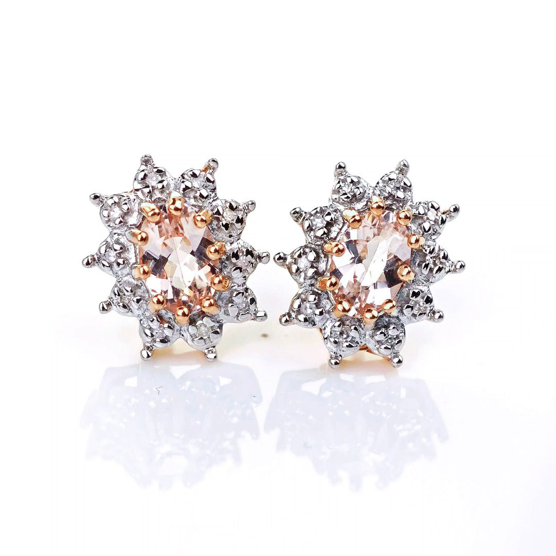 9ct Morganite Diamond Earrings Studs Rose Gold Pink 0.45 ct Natural Gemstone