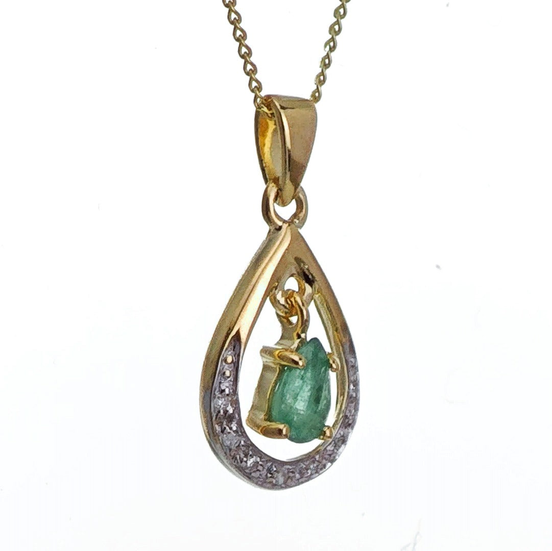 9ct Emerald Necklace Yellow Gold 0.25ct Green Pear Natural Gemstone
