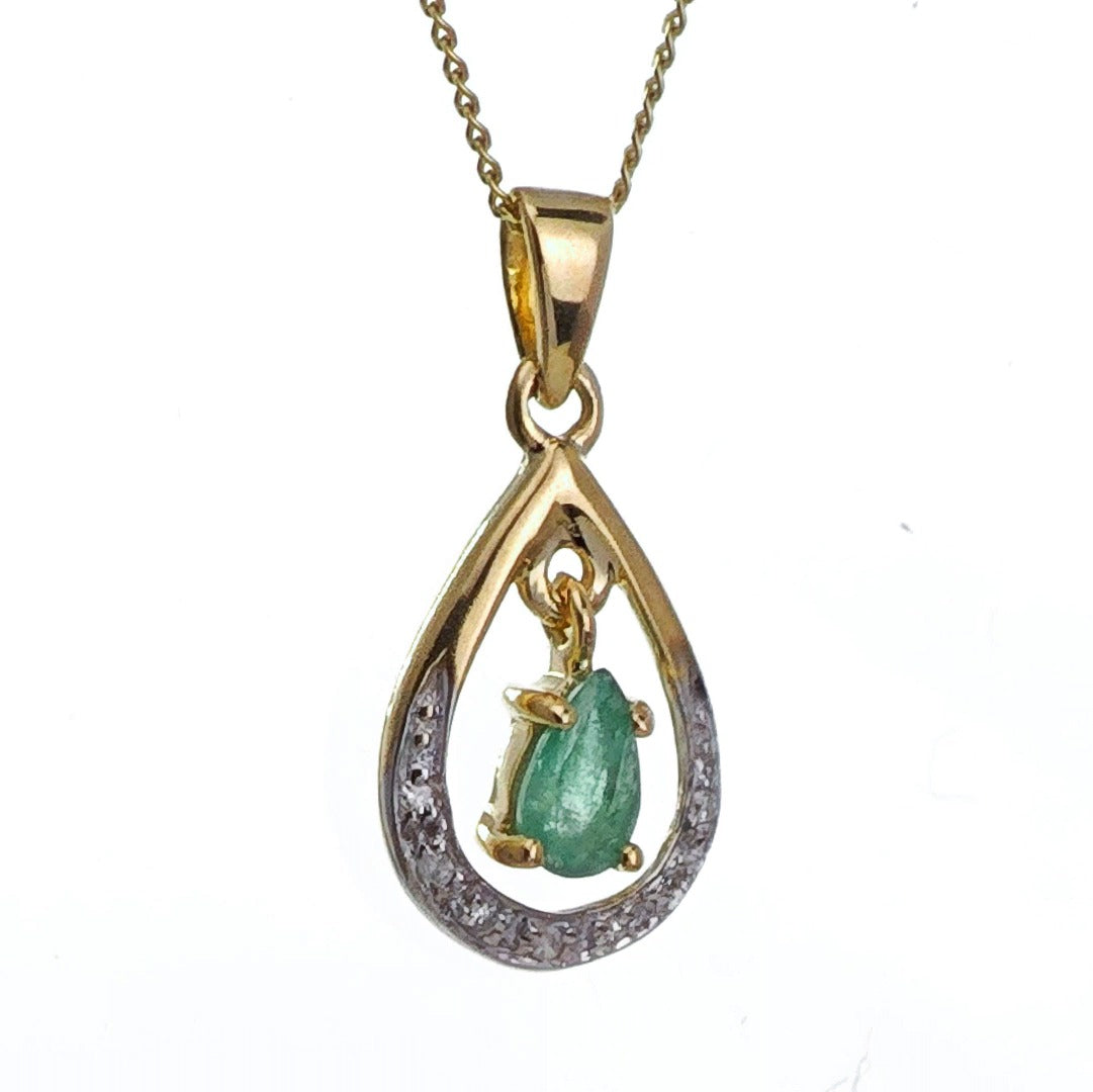 9ct Emerald Necklace Yellow Gold 0.25ct Green Pear Natural Gemstone