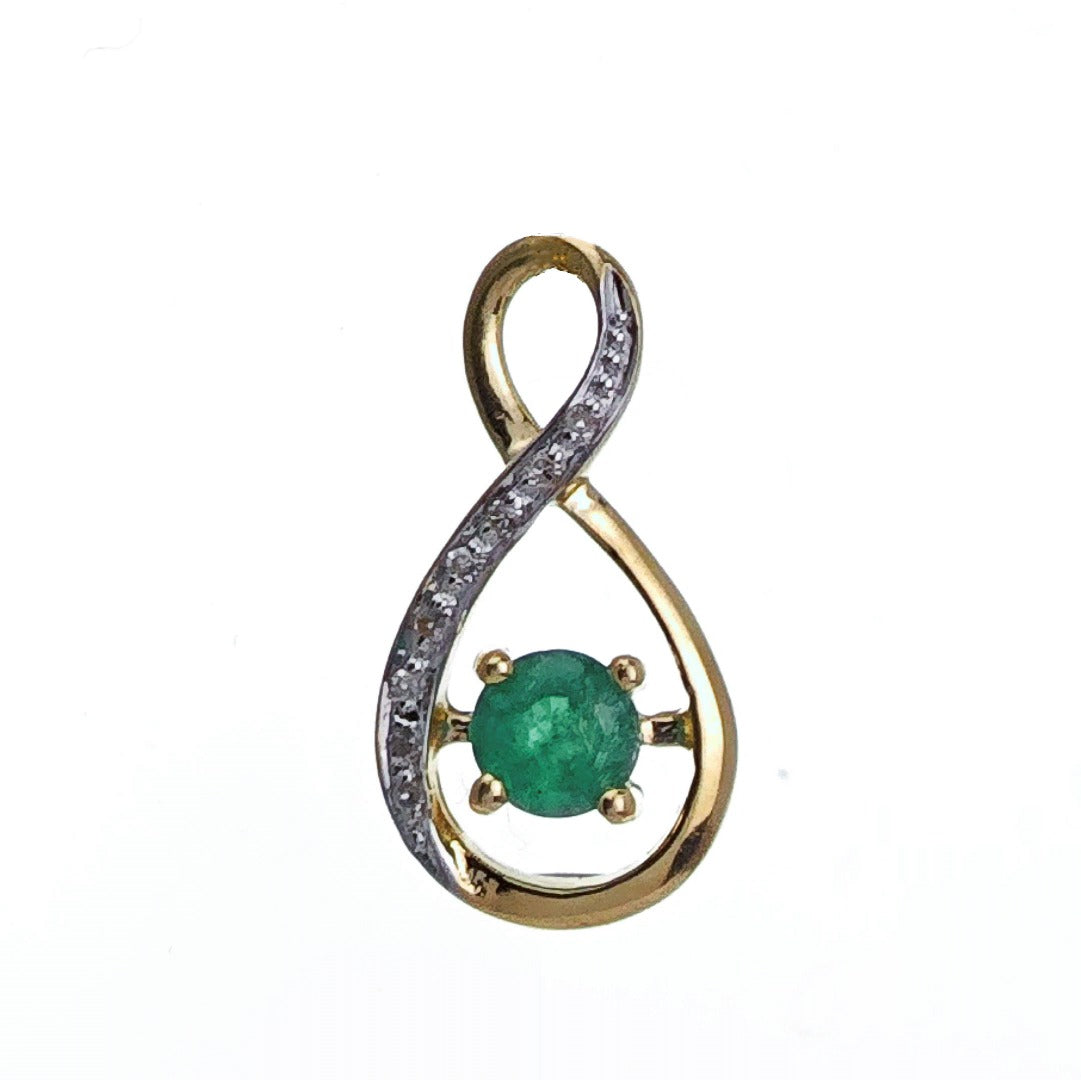 9ct Emerald Diamond Necklace Yellow Gold 0.33ct Green Round Natural Gemstone
