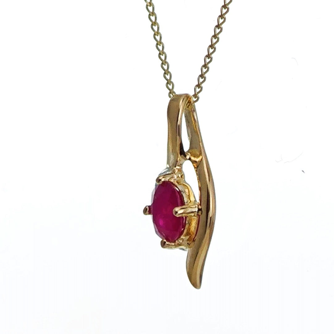 9ct Ruby Diamond Necklace Yellow Gold 0.45ct Red Oval Natural Gemstone