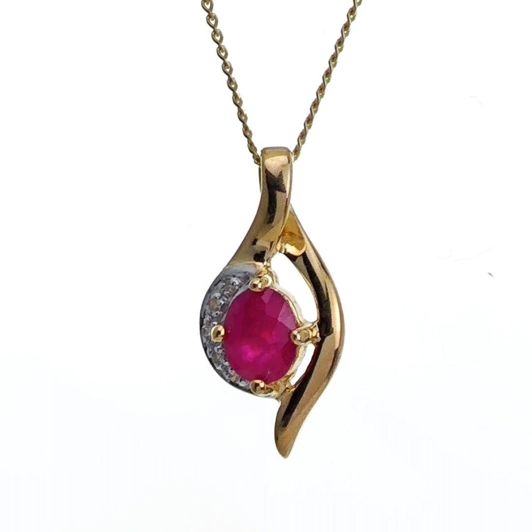 9ct Ruby Diamond Necklace Yellow Gold 0.45ct Red Oval Natural Gemstone