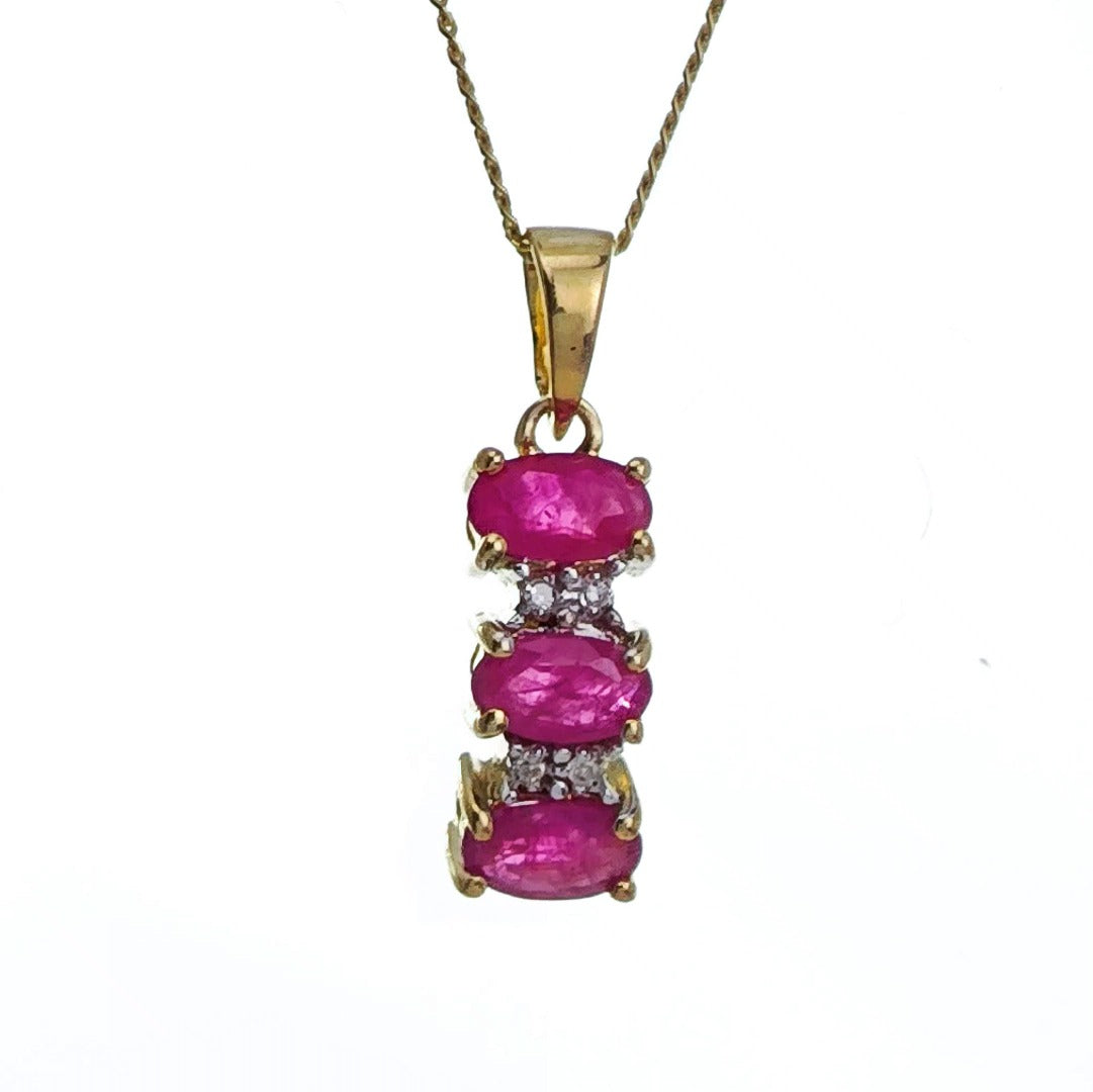9ct Ruby Necklace Yellow Gold 0.78ct Red Oval Natural Gemstone