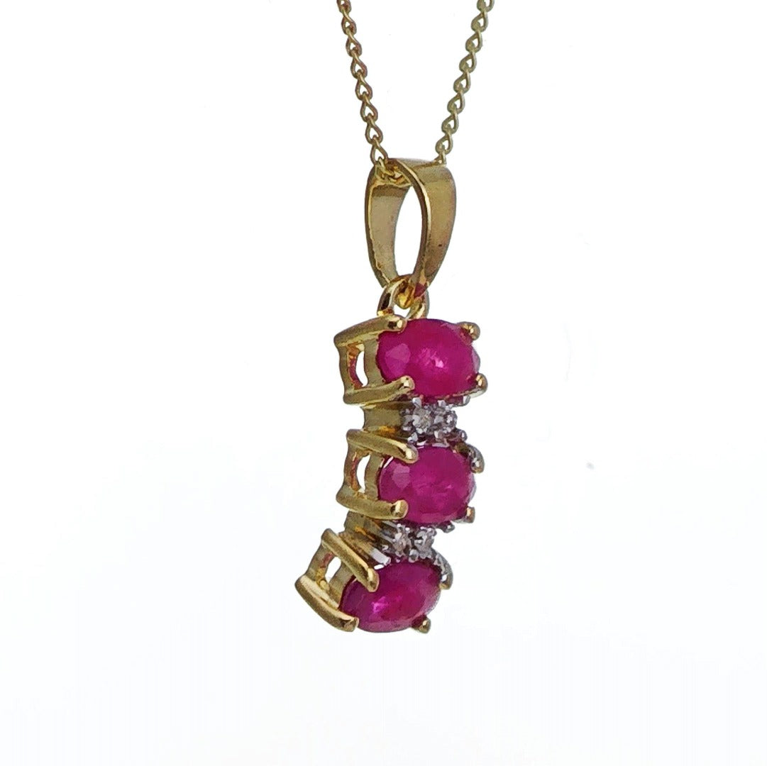 9ct Ruby Necklace Yellow Gold 0.78ct Red Oval Natural Gemstone