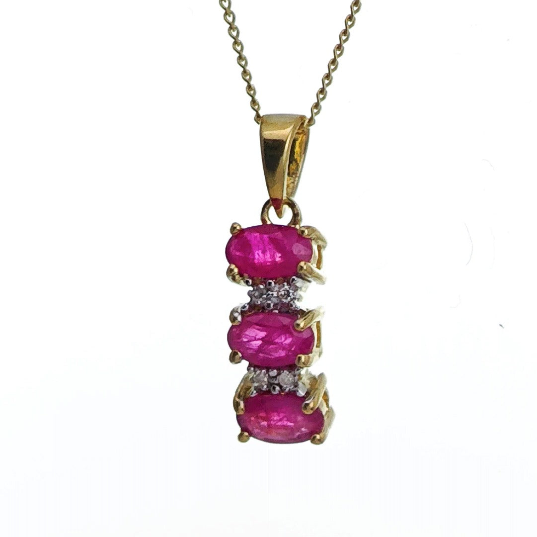 9ct Ruby Necklace Yellow Gold 0.78ct Red Oval Natural Gemstone