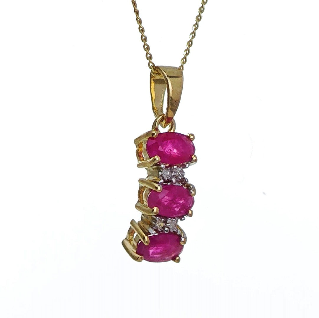 9ct Ruby Necklace Yellow Gold 0.78ct Red Oval Natural Gemstone