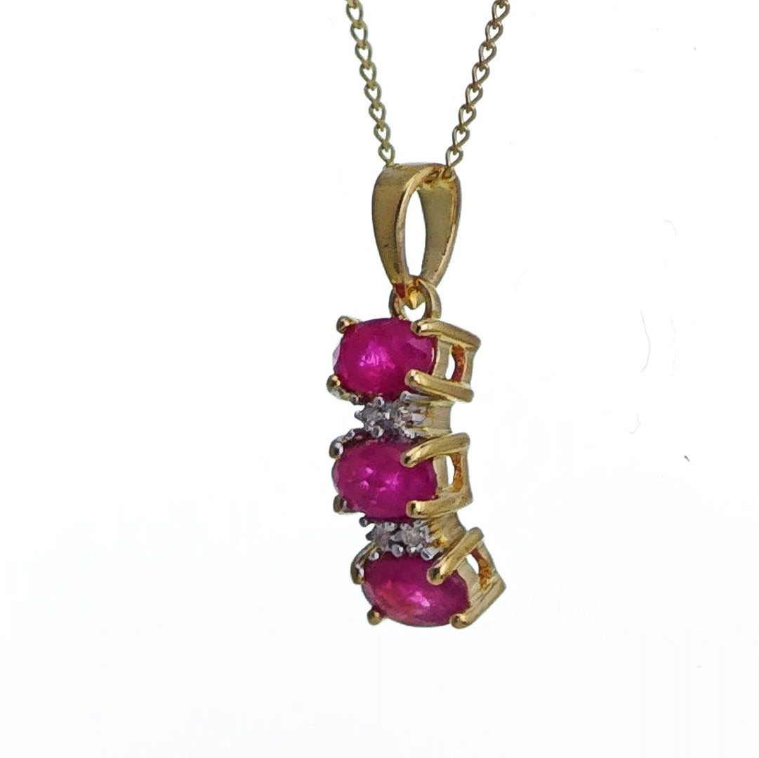 9ct Ruby Necklace Yellow Gold 0.78ct Red Oval Natural Gemstone