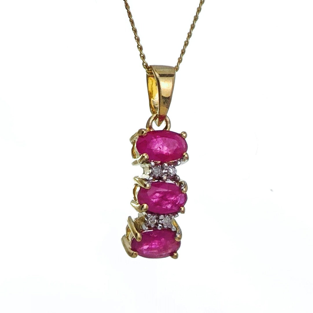 9ct Ruby Necklace Yellow Gold 0.78ct Red Oval Natural Gemstone