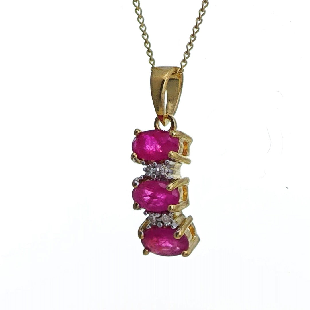 9ct Ruby Necklace Yellow Gold 0.78ct Red Oval Natural Gemstone