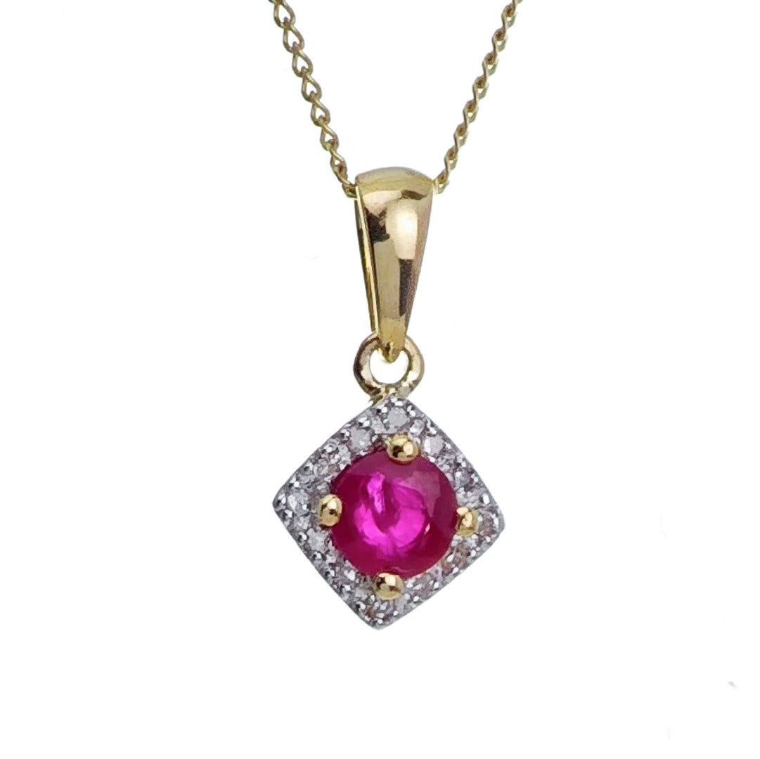 9ct Ruby Necklace Yellow Gold 0.31ct Red Round Natural Gemstone