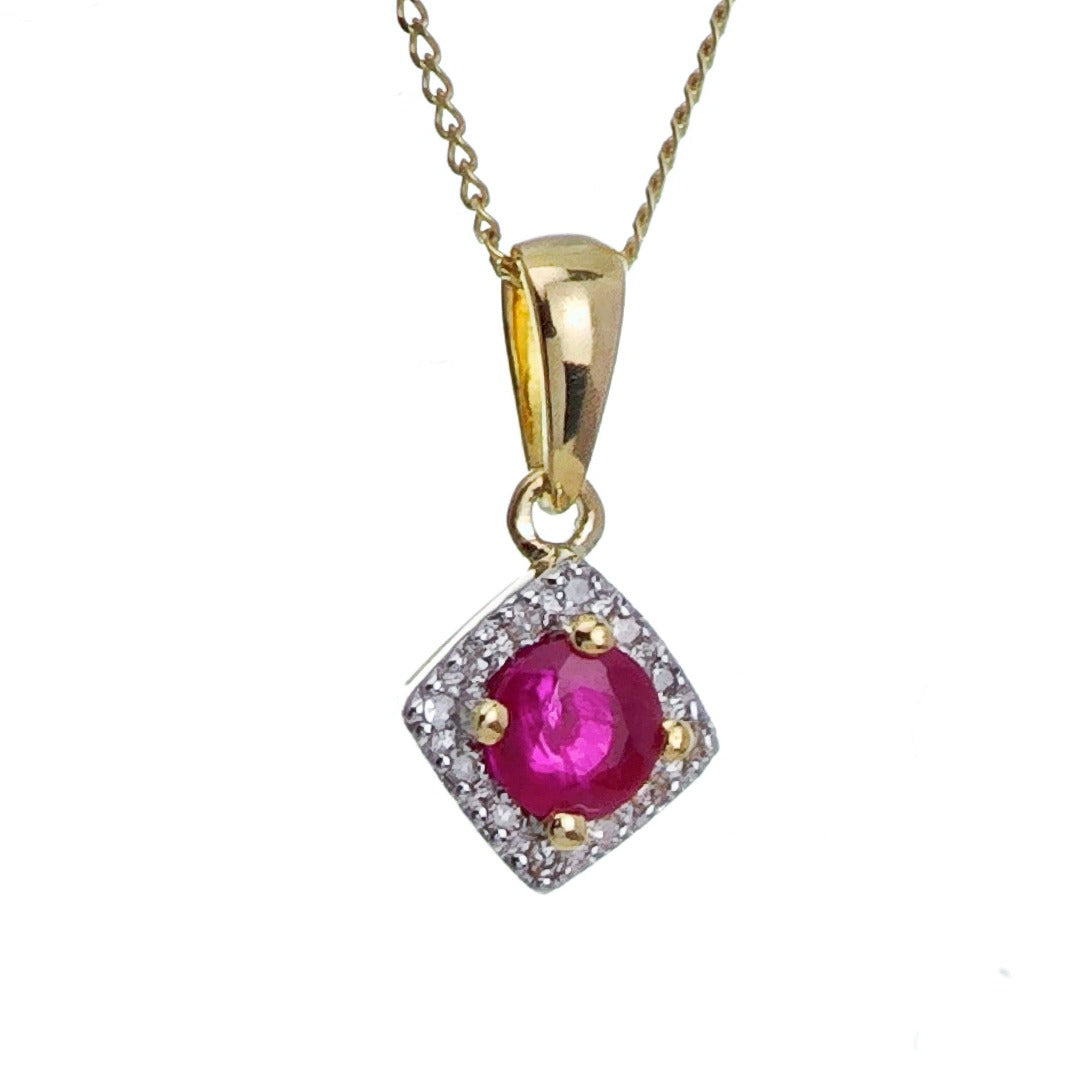 9ct Ruby Necklace Yellow Gold 0.31ct Red Round Natural Gemstone