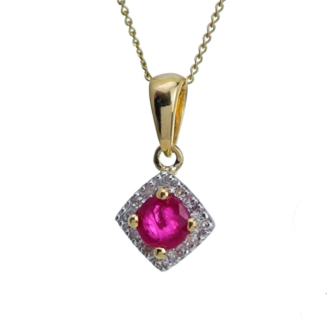 9ct Ruby Necklace Yellow Gold 0.31ct Red Round Natural Gemstone