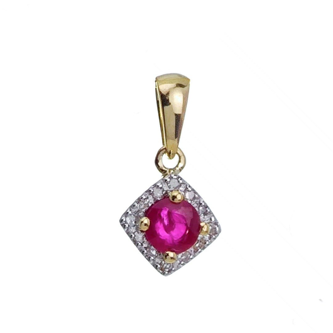9ct Ruby Necklace Yellow Gold 0.31ct Red Round Natural Gemstone