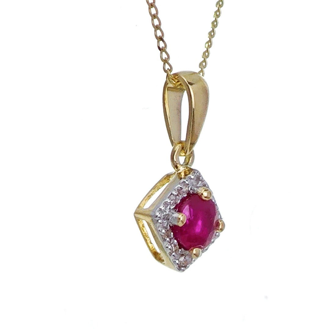 9ct Ruby Necklace Yellow Gold 0.31ct Red Round Natural Gemstone