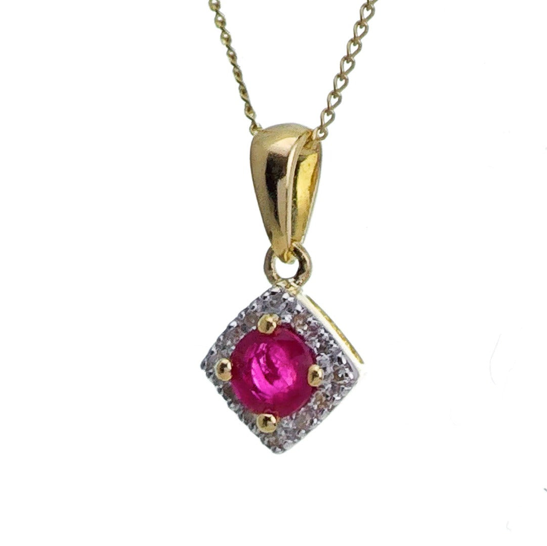 9ct Ruby Necklace Yellow Gold 0.31ct Red Round Natural Gemstone