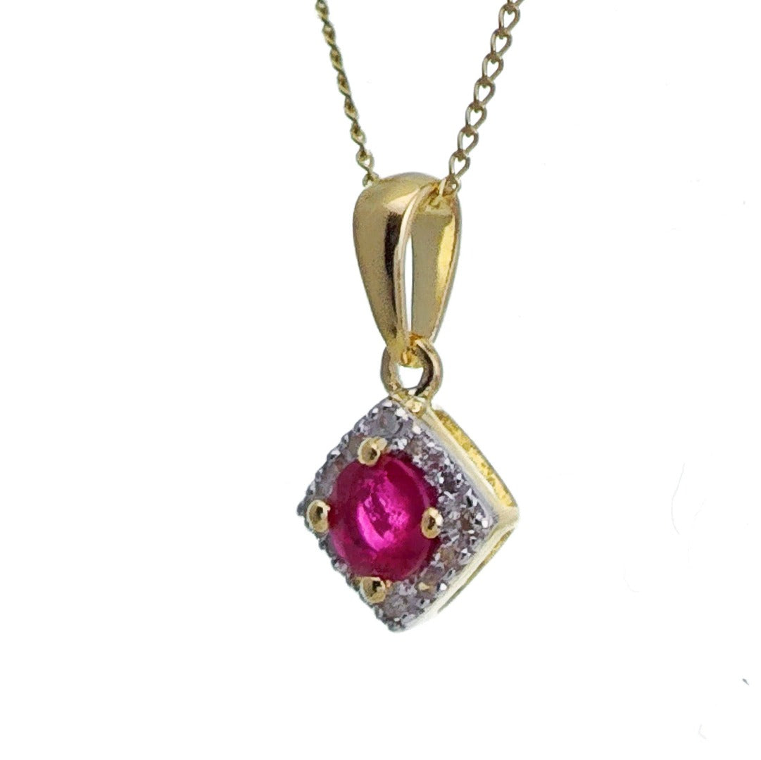 9ct Ruby Necklace Yellow Gold 0.31ct Red Round Natural Gemstone