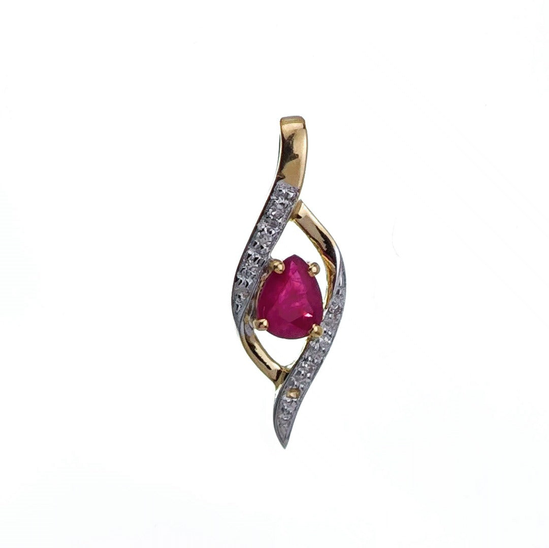 9ct Ruby Diamond Necklace Yellow Gold 0.38ct Red Pear Natural Gemstone