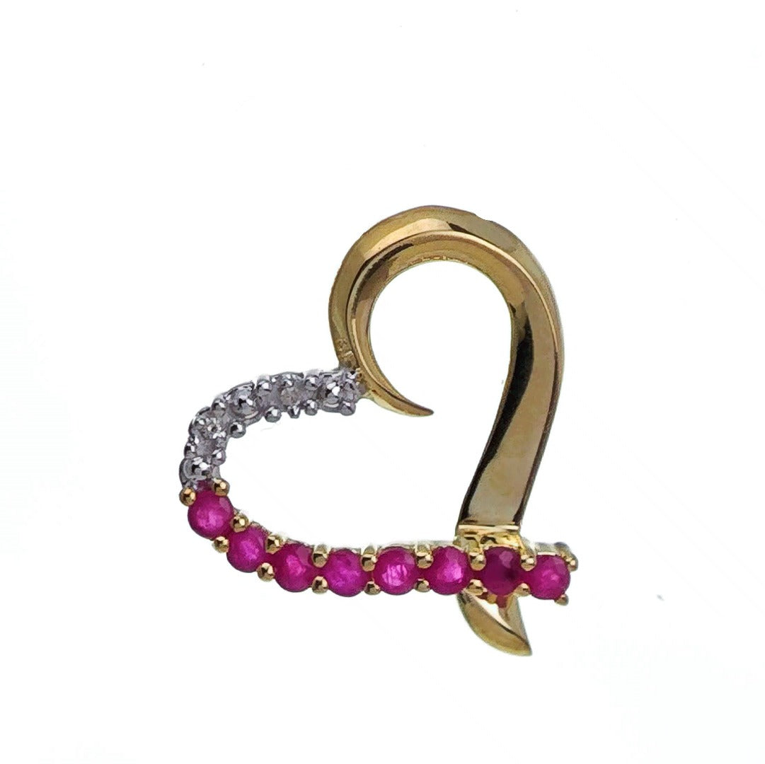 9ct Ruby Diamond Necklace Yellow Gold Heart 0.39ct Red Round Natural Gemstone