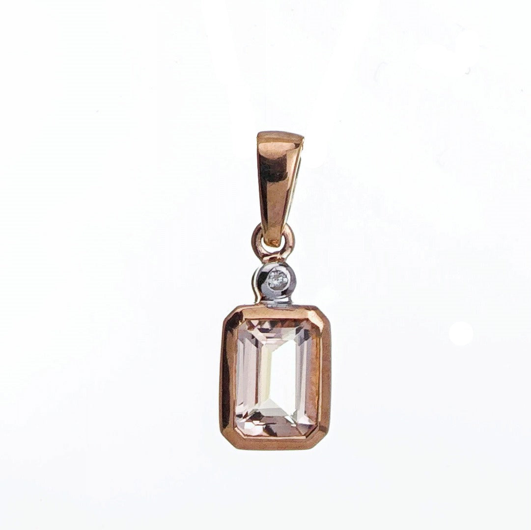 9ct Morganite Diamond Necklace Rose Gold Pink 0.79 ct Natural Gemstone
