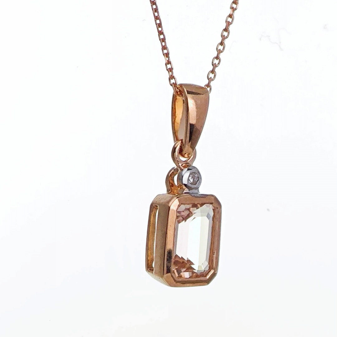 9ct Morganite Diamond Necklace Rose Gold Pink 0.79 ct Natural Gemstone