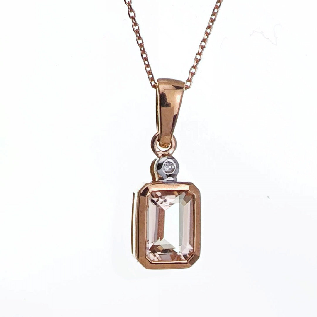 9ct Morganite Diamond Necklace Rose Gold Pink 0.79 ct Natural Gemstone