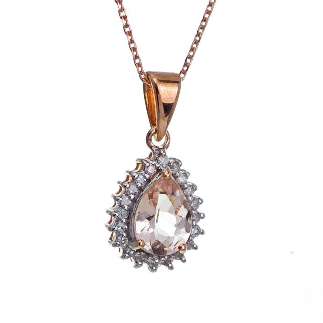 9ct Morganite Necklace Rose Gold 0.56ct Pink Pear Natural Gemstone