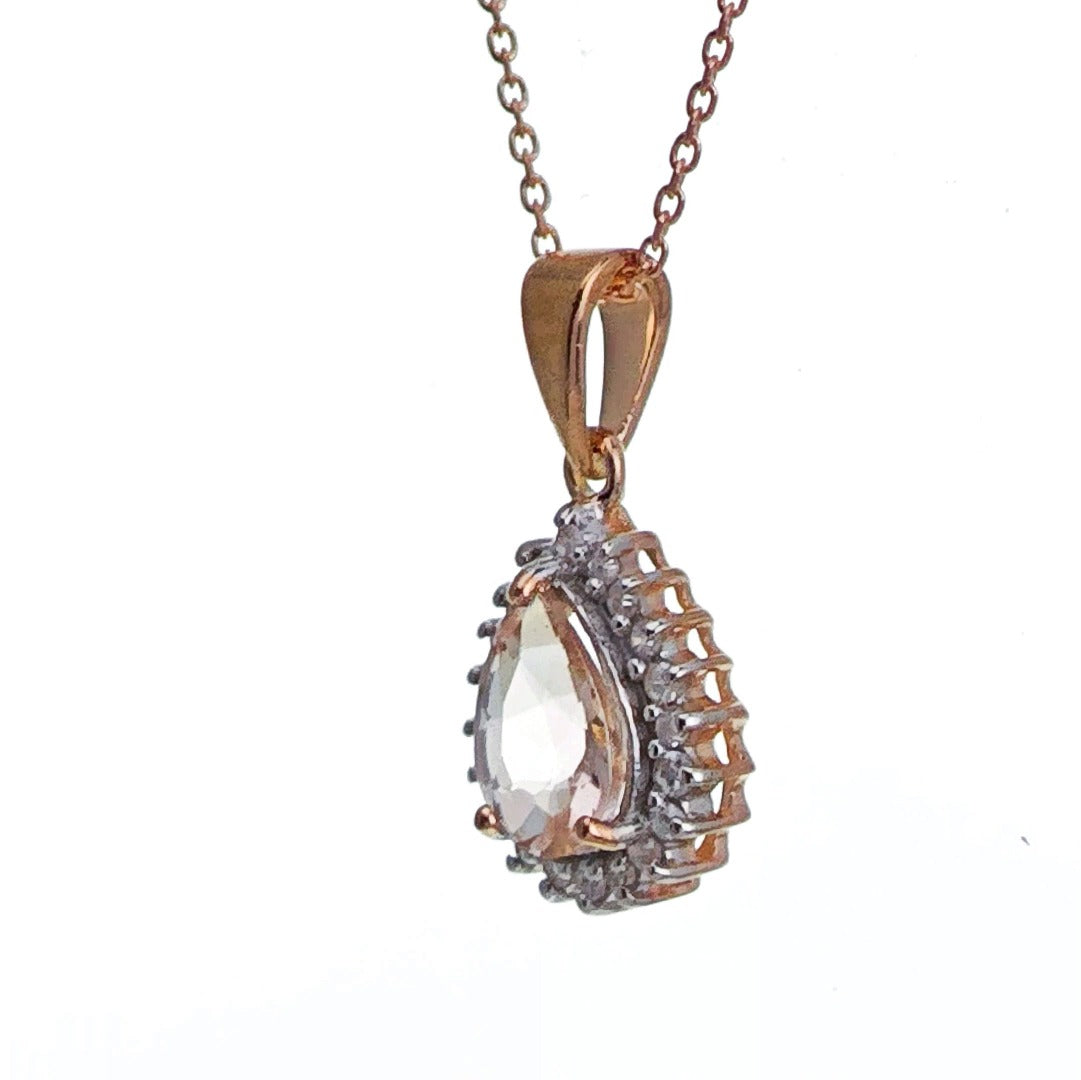 9ct Morganite Necklace Rose Gold 0.56ct Pink Pear Natural Gemstone