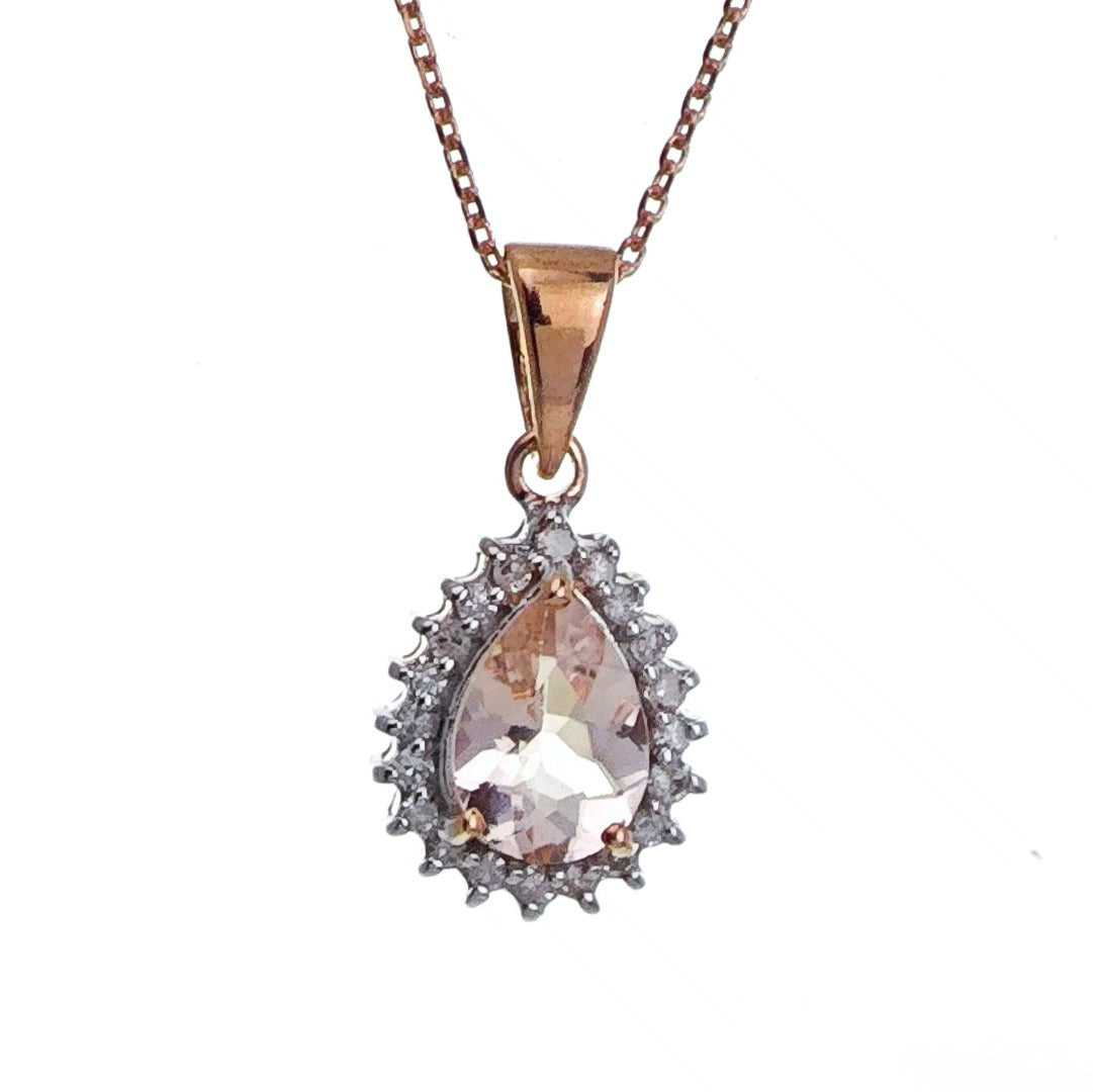 9ct Morganite Necklace Rose Gold 0.56ct Pink Pear Natural Gemstone