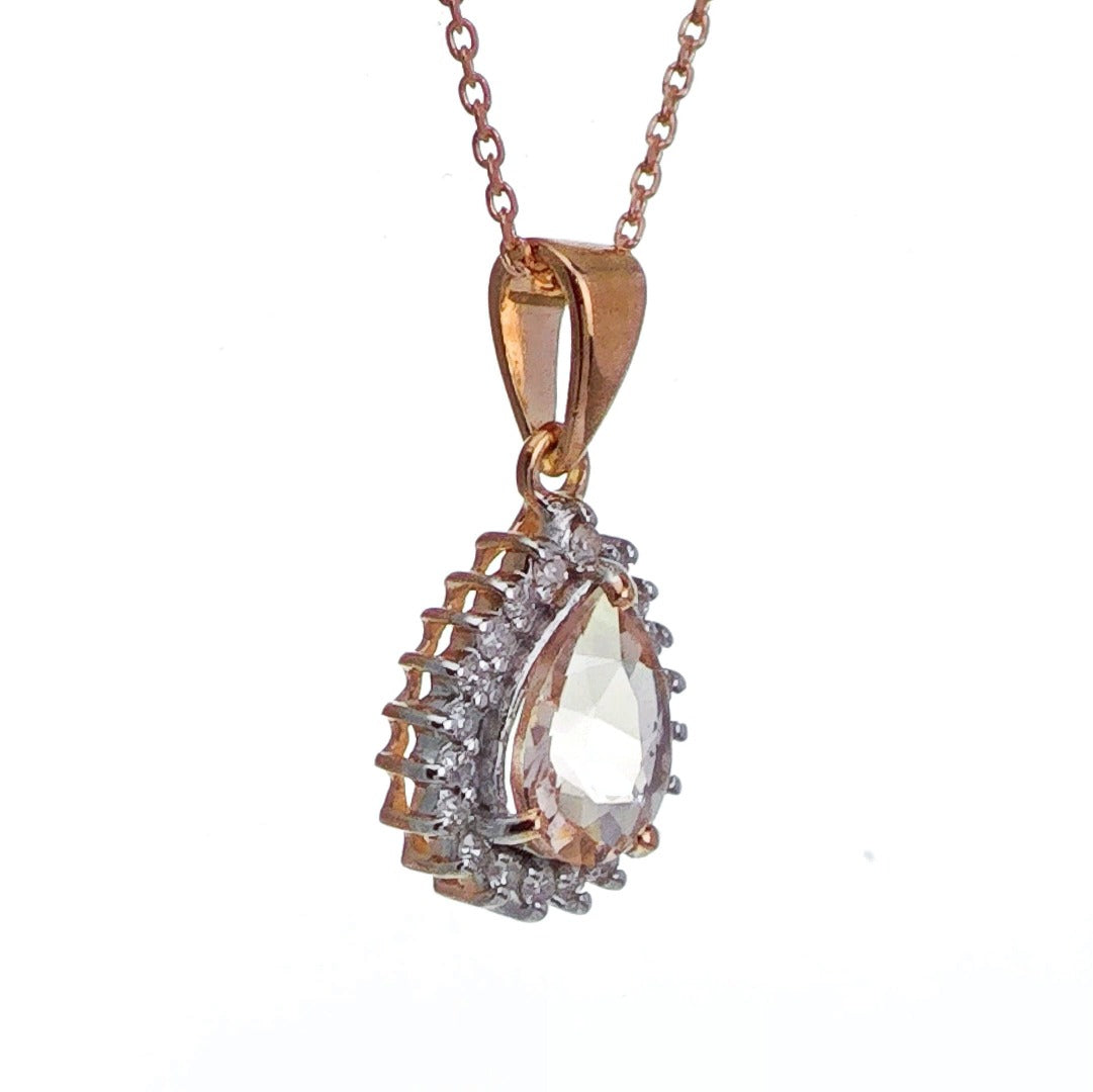 9ct Morganite Necklace Rose Gold 0.56ct Pink Pear Natural Gemstone
