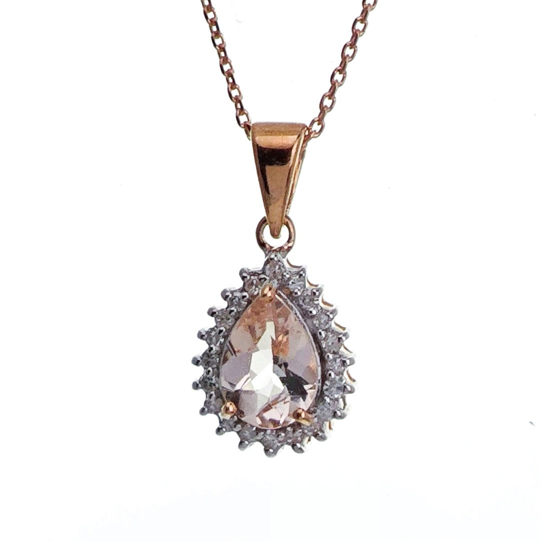 9ct Morganite Necklace Rose Gold 0.56ct Pink Pear Natural Gemstone