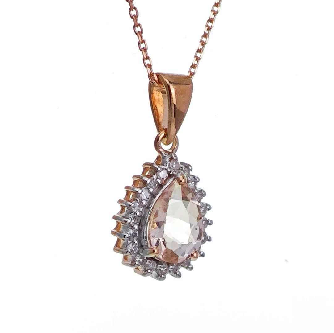 9ct Morganite Necklace Rose Gold 0.56ct Pink Pear Natural Gemstone