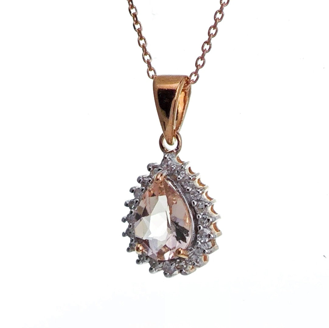 9ct Morganite Necklace Rose Gold 0.56ct Pink Pear Natural Gemstone