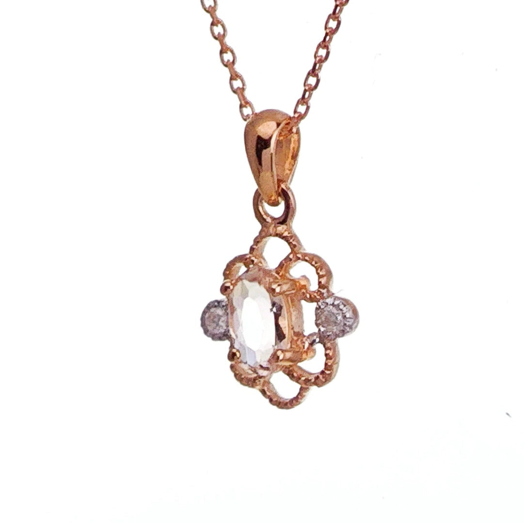 9ct Morganite Diamond Necklace Rose Gold Pink 0.18 ct Natural