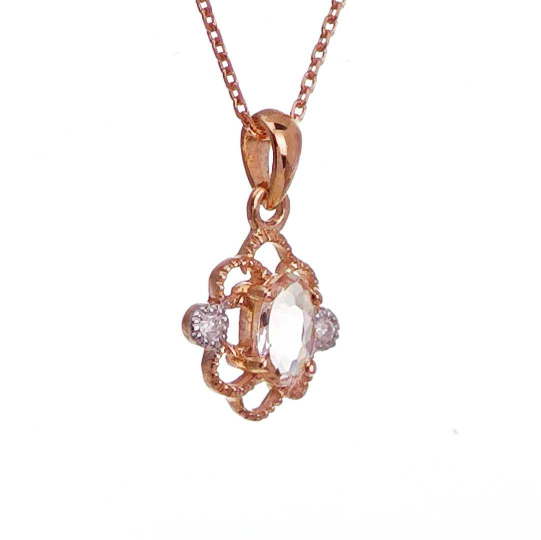 9ct Morganite Diamond Necklace Rose Gold Pink 0.18 ct Natural