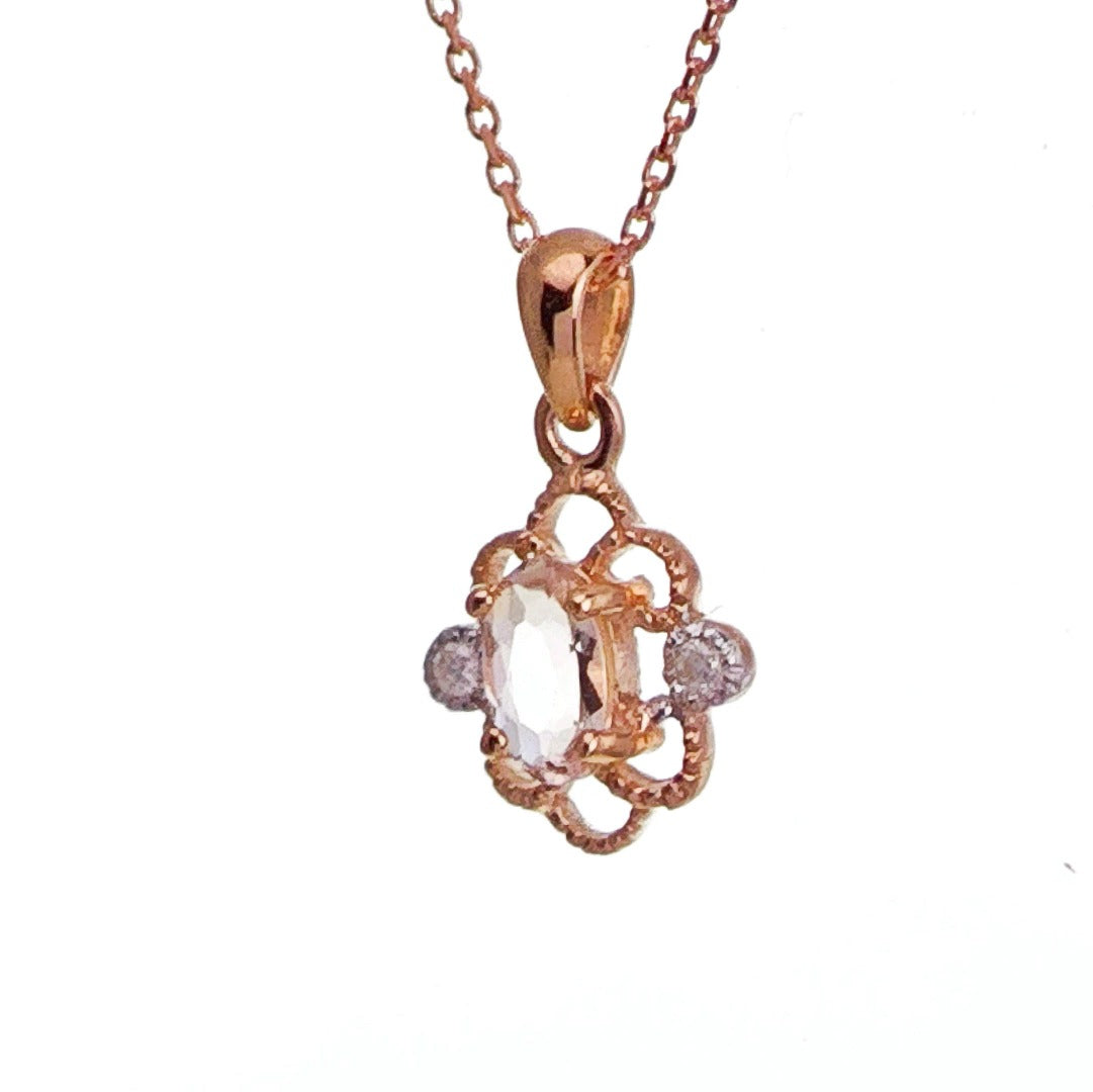 9ct Morganite Diamond Necklace Rose Gold Pink 0.18 ct Natural