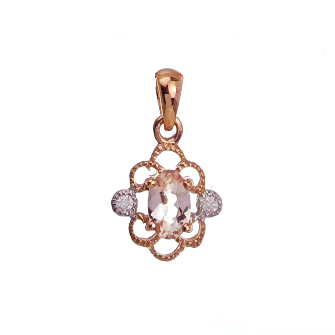 9ct Morganite Diamond Necklace Rose Gold Pink 0.18 ct Natural