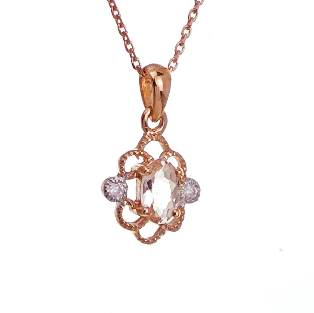 9ct Morganite Diamond Necklace Rose Gold Pink 0.18 ct Natural