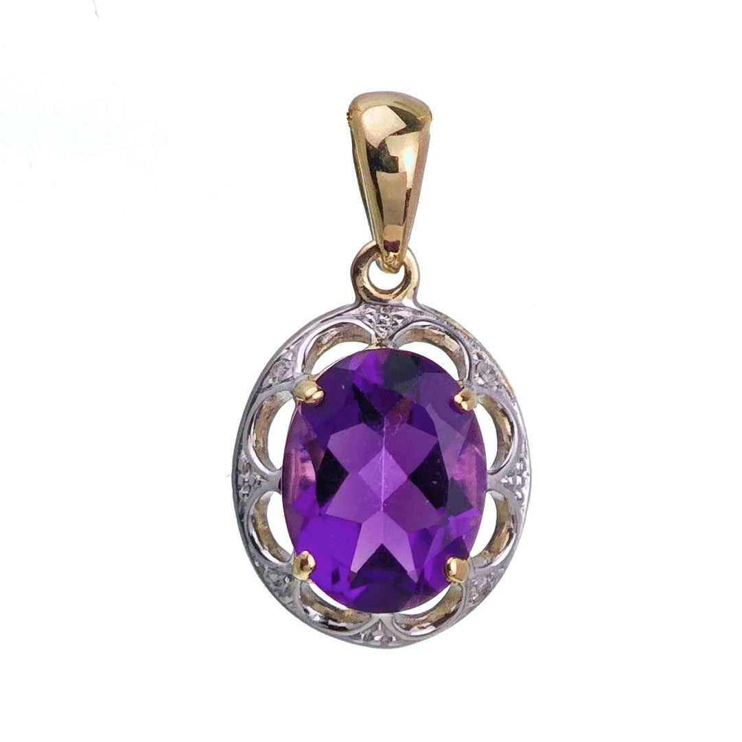 9ct Amethyst Necklace Yellow Gold 1.5ct Purple Oval Natural Gemstone