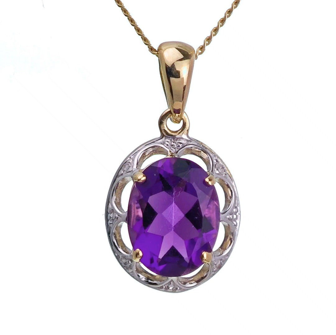 9ct Amethyst Necklace Yellow Gold 1.5ct Purple Oval Natural Gemstone