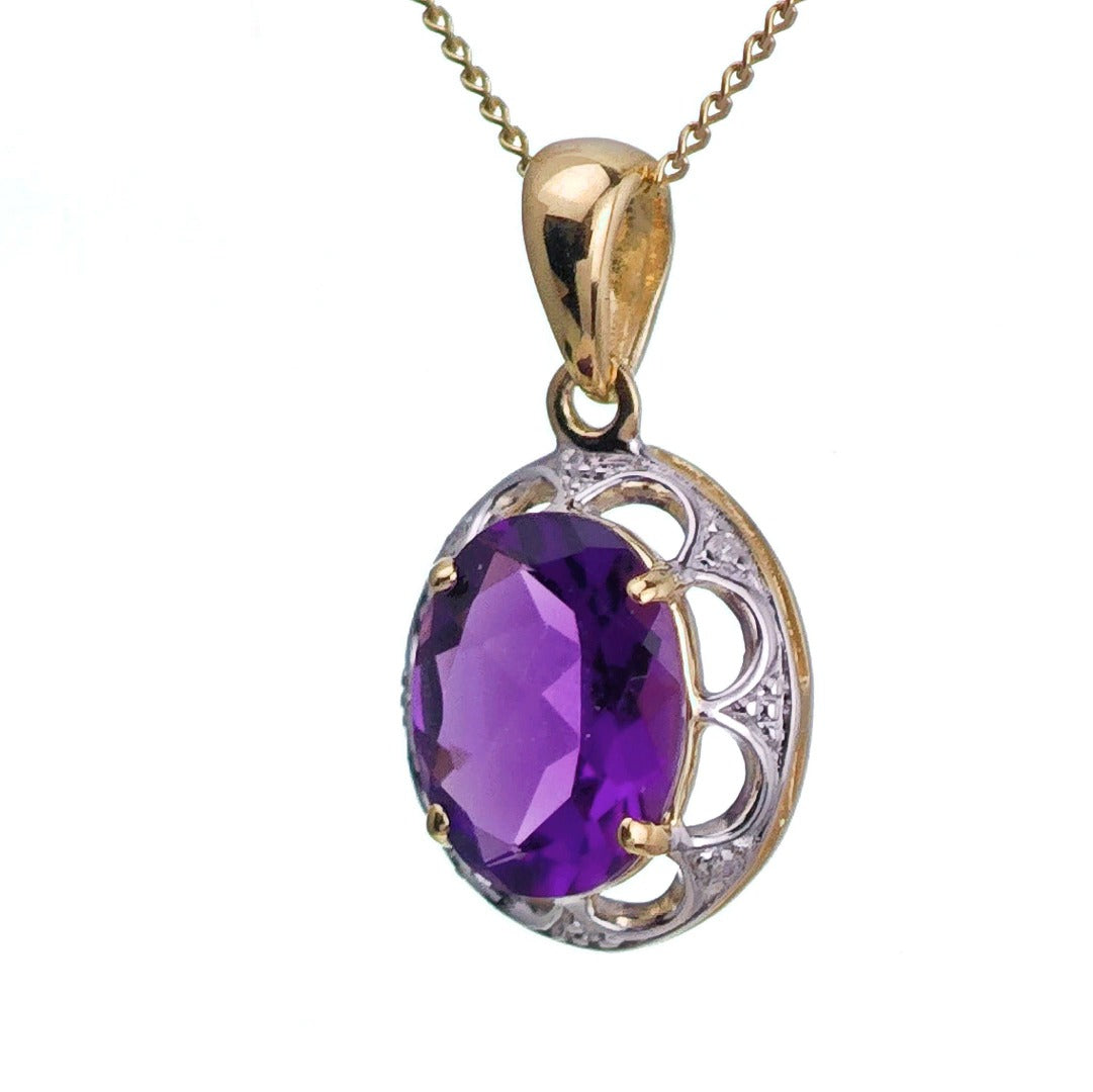 9ct Amethyst Necklace Yellow Gold 1.5ct Purple Oval Natural Gemstone