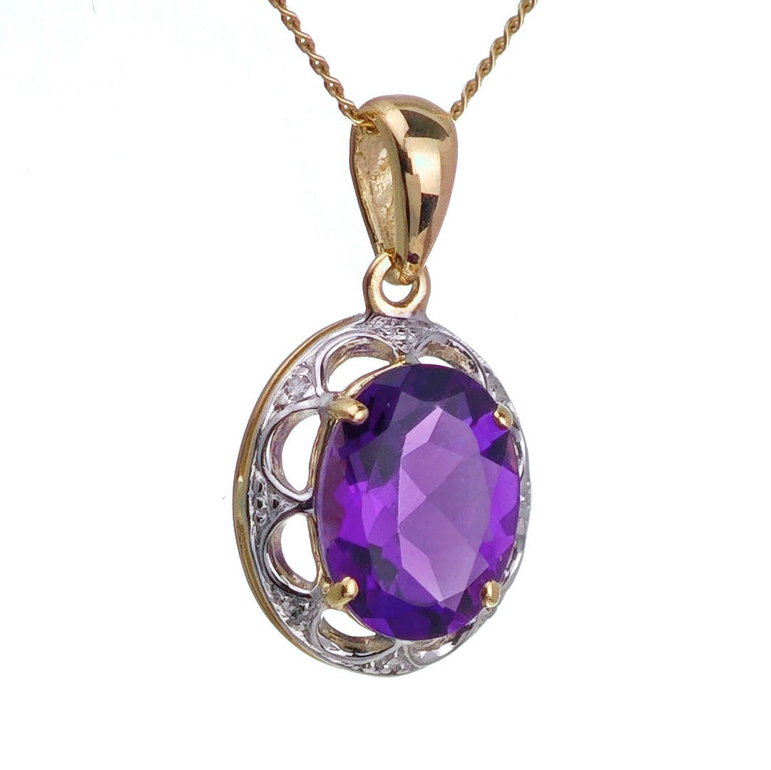 9ct Amethyst Necklace Yellow Gold 1.5ct Purple Oval Natural Gemstone