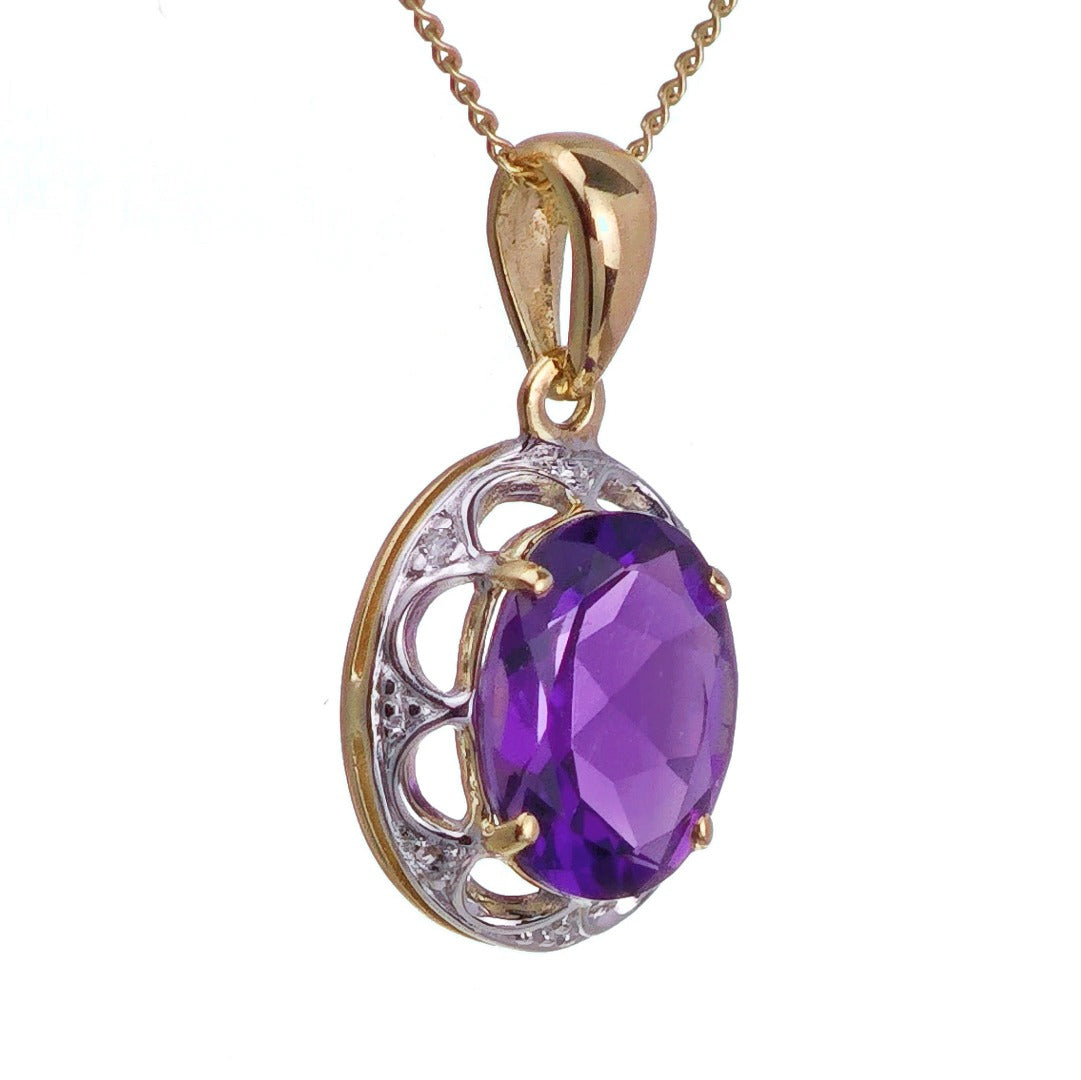 9ct Amethyst Necklace Yellow Gold 1.5ct Purple Oval Natural Gemstone