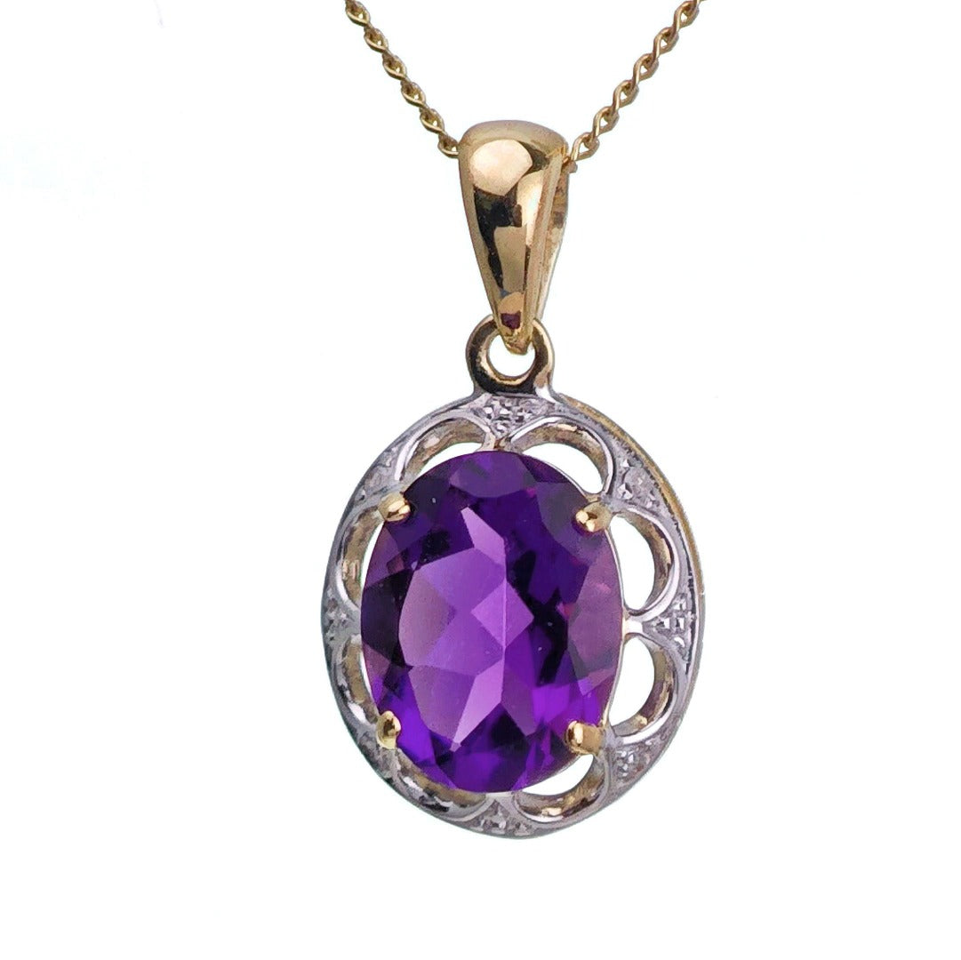 9ct Amethyst Necklace Yellow Gold 1.5ct Purple Oval Natural Gemstone