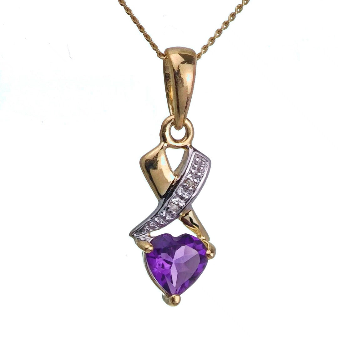 9ct Amethyst Necklace Yellow Gold 0.4ct Purple Heart Natural Gemstone