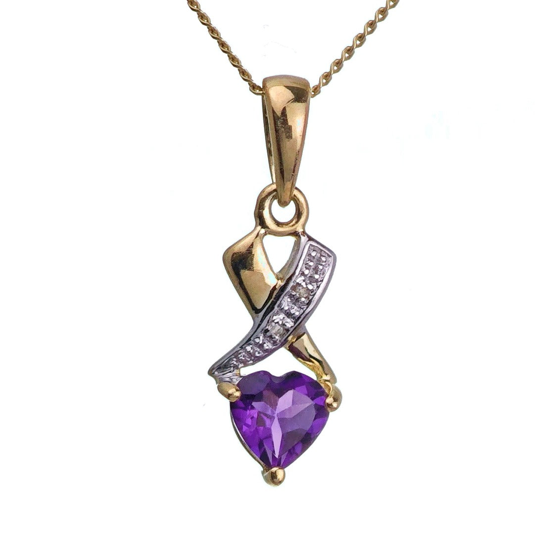9ct Amethyst Necklace Yellow Gold 0.4ct Purple Heart Natural Gemstone